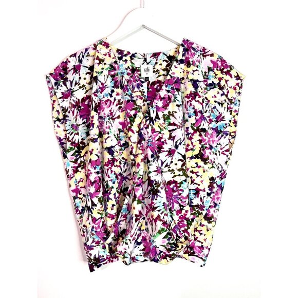 NEW Cabi #5211 Purple Eden Floral Wrap Top Flower Power Cap Sleeve Size M - Picture 3 of 12
